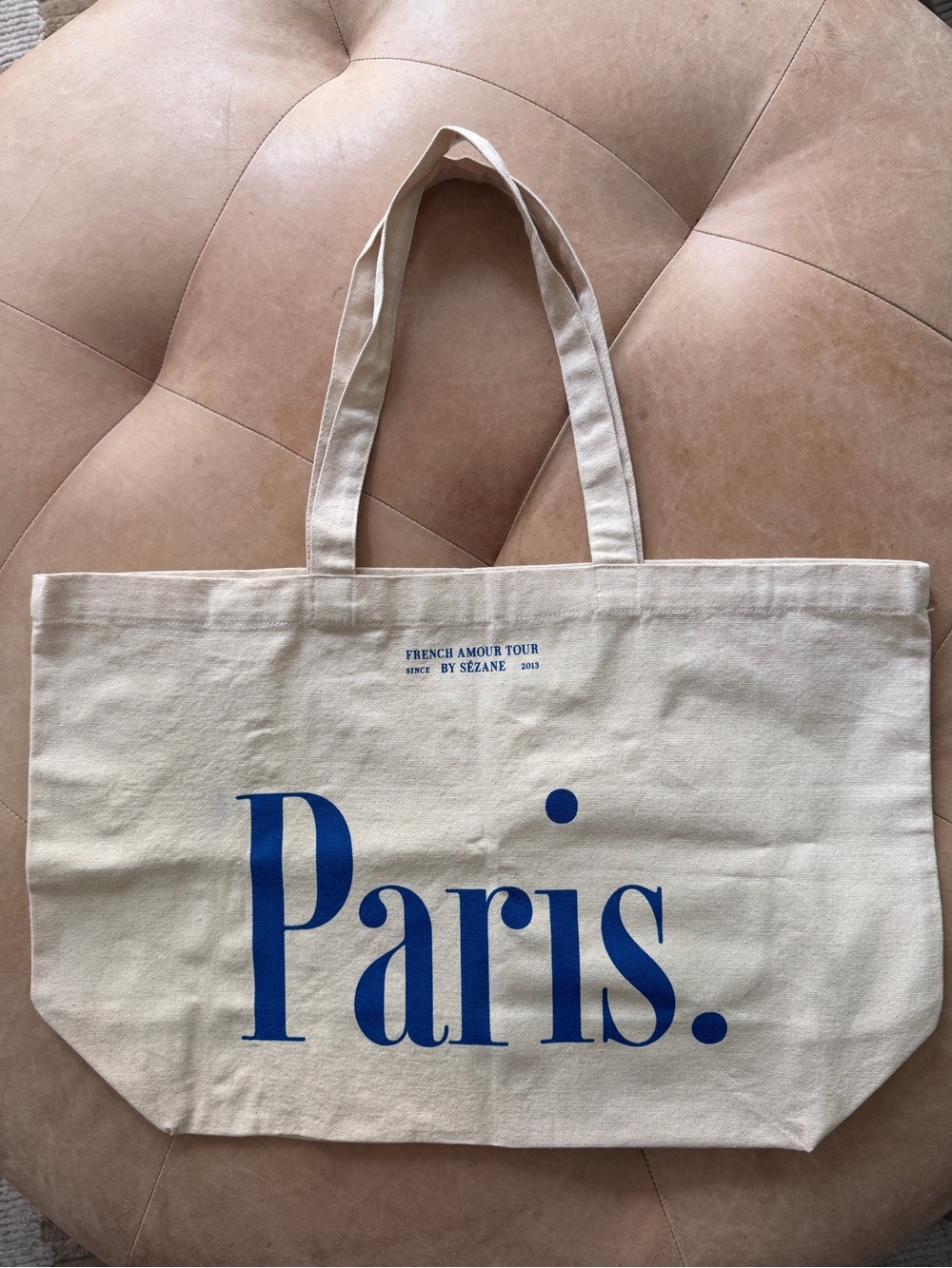Sezane - Ltd Edition Canvas Tote Bag in Cream with Blue Print